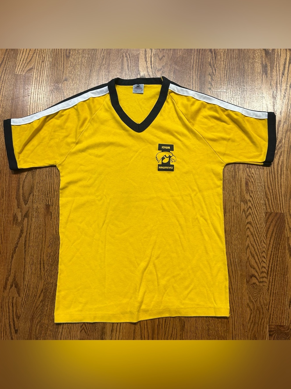 Vintage Iowa Hawkeyes Stedman Raglan Ringer Jersey Shirt Yellow XL NCAA 80s